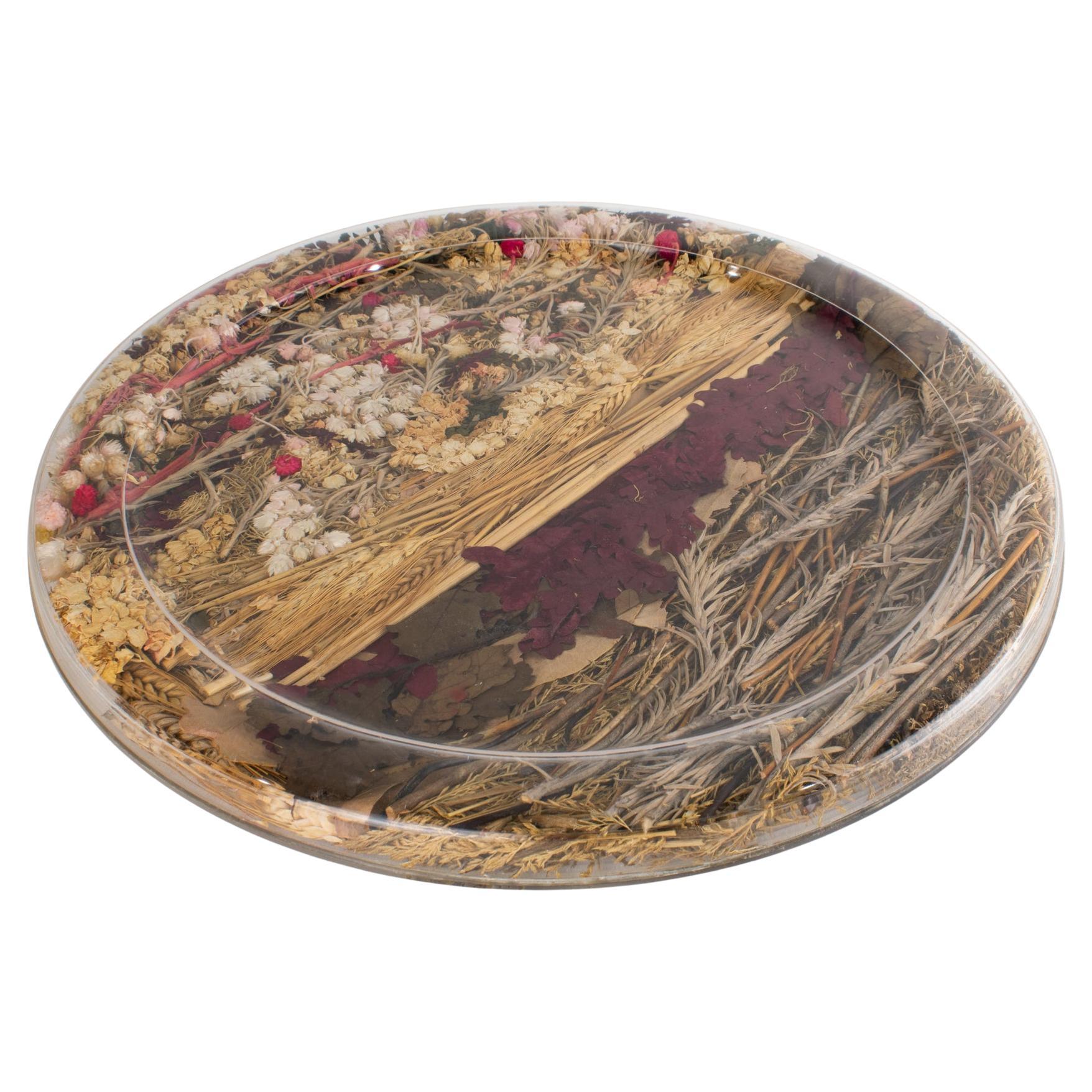 Christian Dior Plateau Plateaux Lucite, blé et fleurs séchées, années 1970