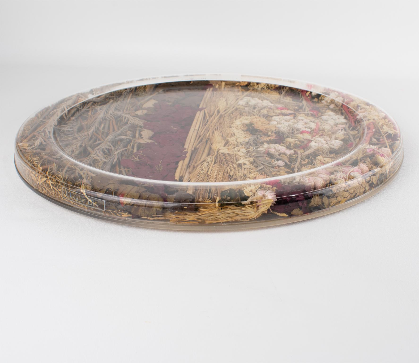 Christian Dior Tablett-Platte Lucite, Weizen und getrocknete Blumen, 1970er Jahre (Acryl) im Angebot