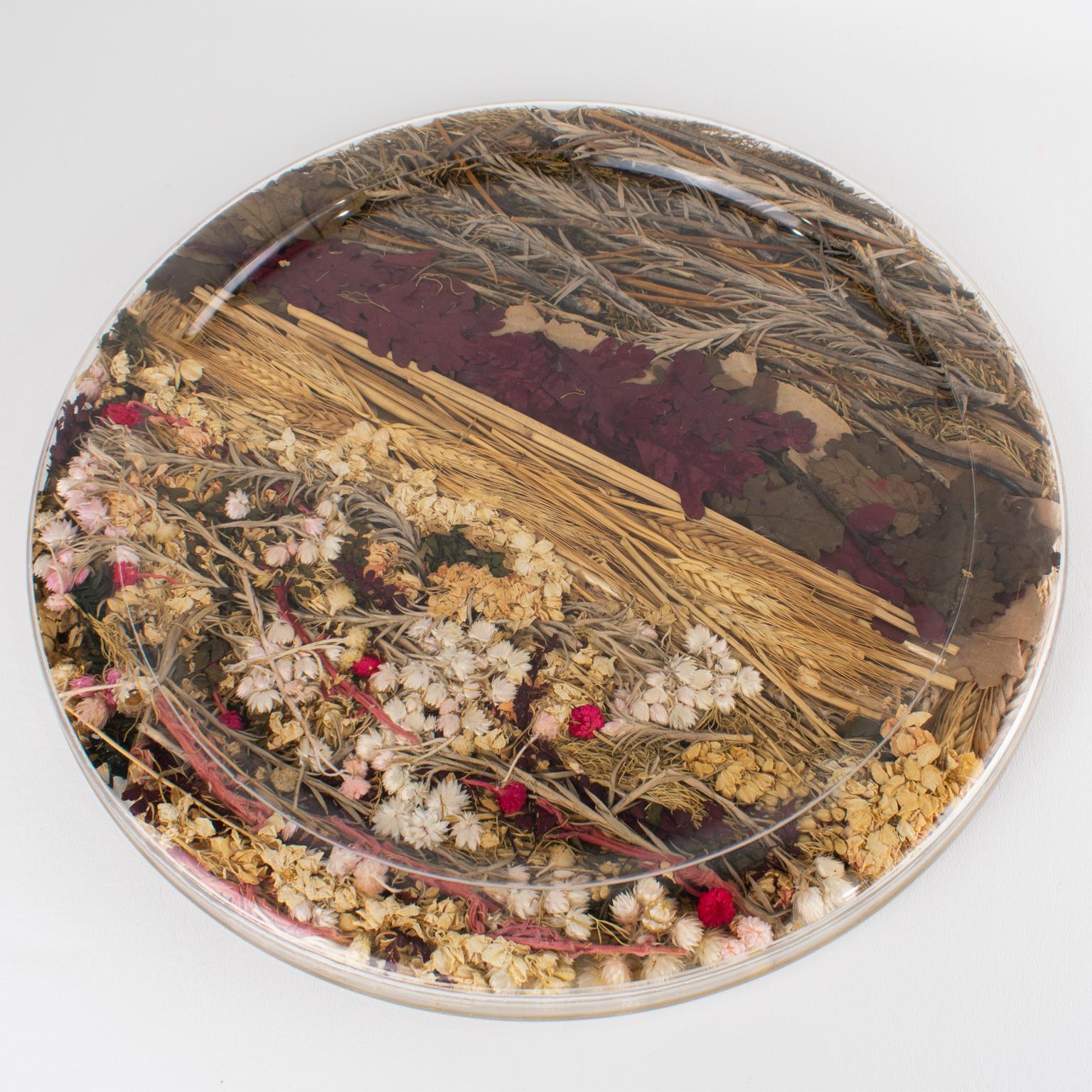 Christian Dior Tablett-Platte Lucite, Weizen und getrocknete Blumen, 1970er Jahre im Zustand „Hervorragend“ im Angebot in Atlanta, GA