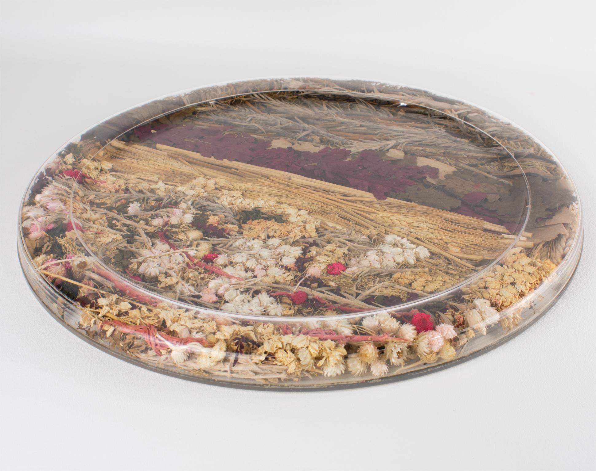 Christian Dior Tablett-Platte Lucite, Weizen und getrocknete Blumen, 1970er Jahre (Französisch) im Angebot