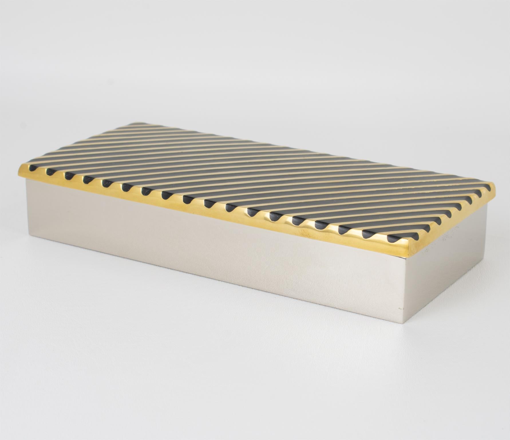 Italian Giacomo Sinopoli for Liwan's Modernist Chrome and Bronze Box, circa 1970 For Sale