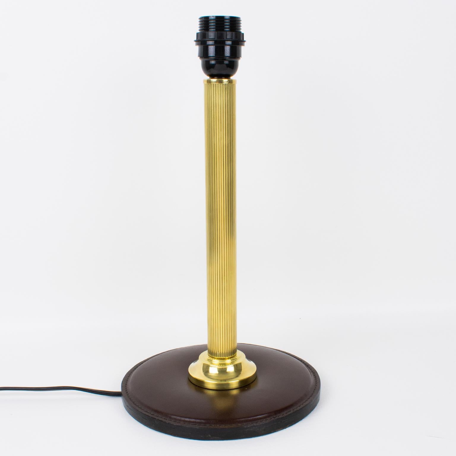 Jacques Adnet Brown Hand-Stitched Leather-Clad Table Lamp For Sale 1
