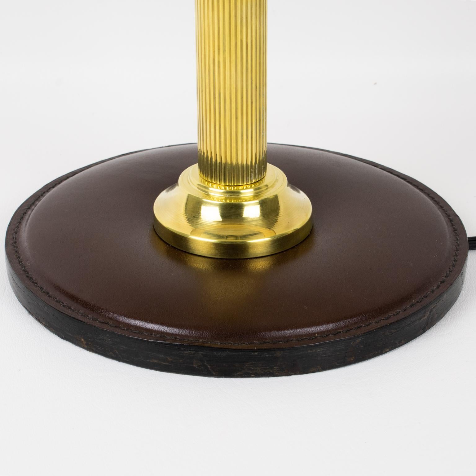 Jacques Adnet Brown Hand-Stitched Leather-Clad Table Lamp For Sale 4