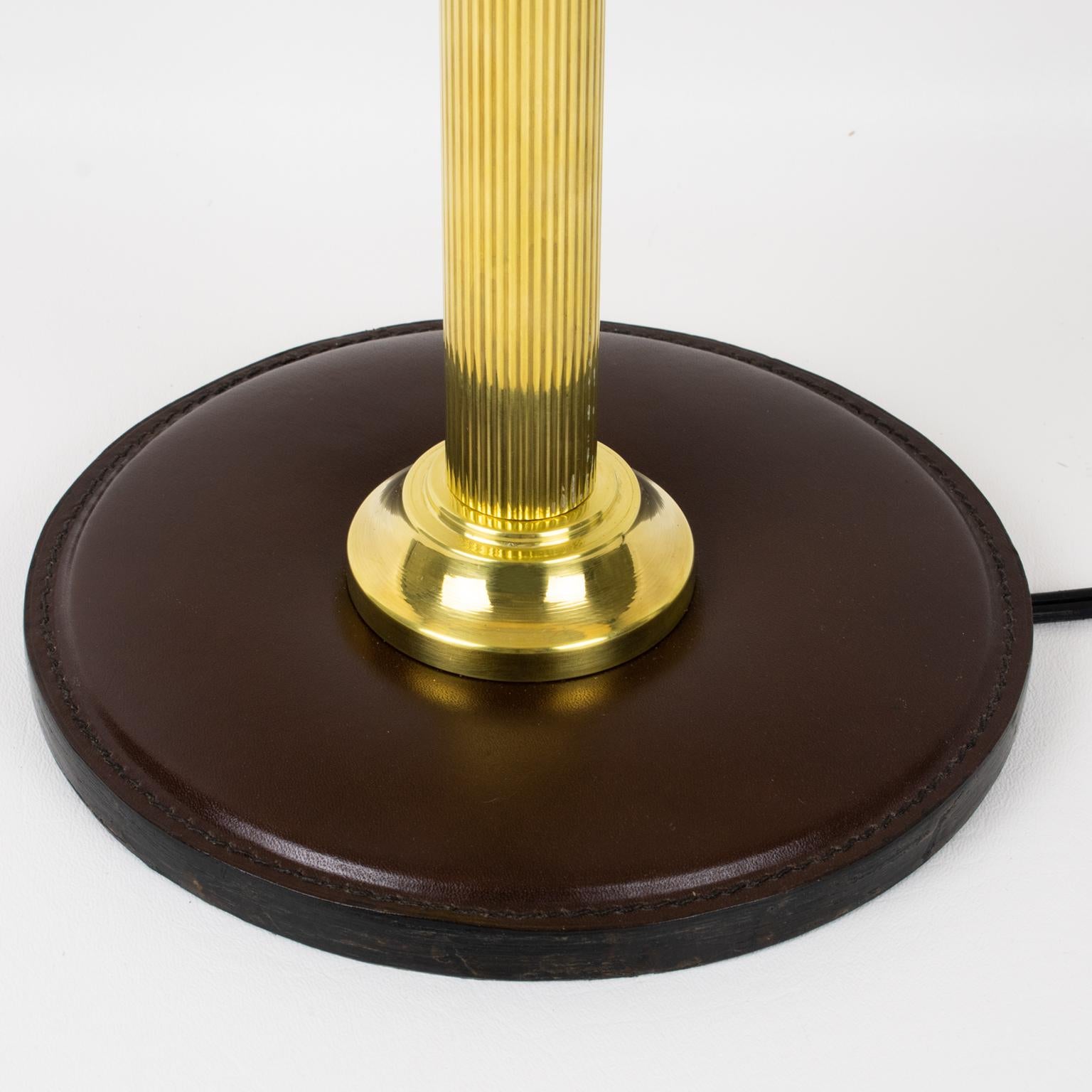 Jacques Adnet Brown Hand-Stitched Leather-Clad Table Lamp For Sale 3