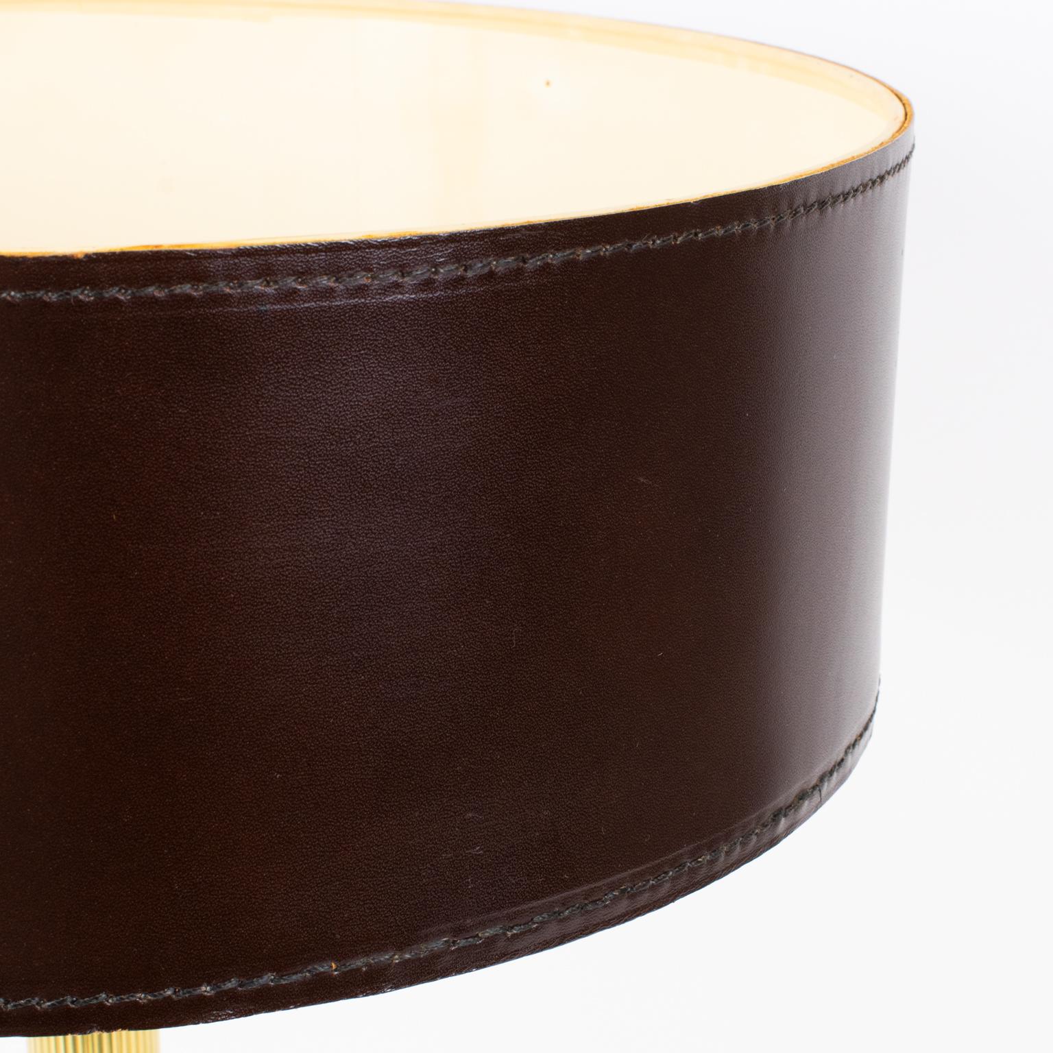 Jacques Adnet Brown Hand-Stitched Leather-Clad Table Lamp For Sale 5