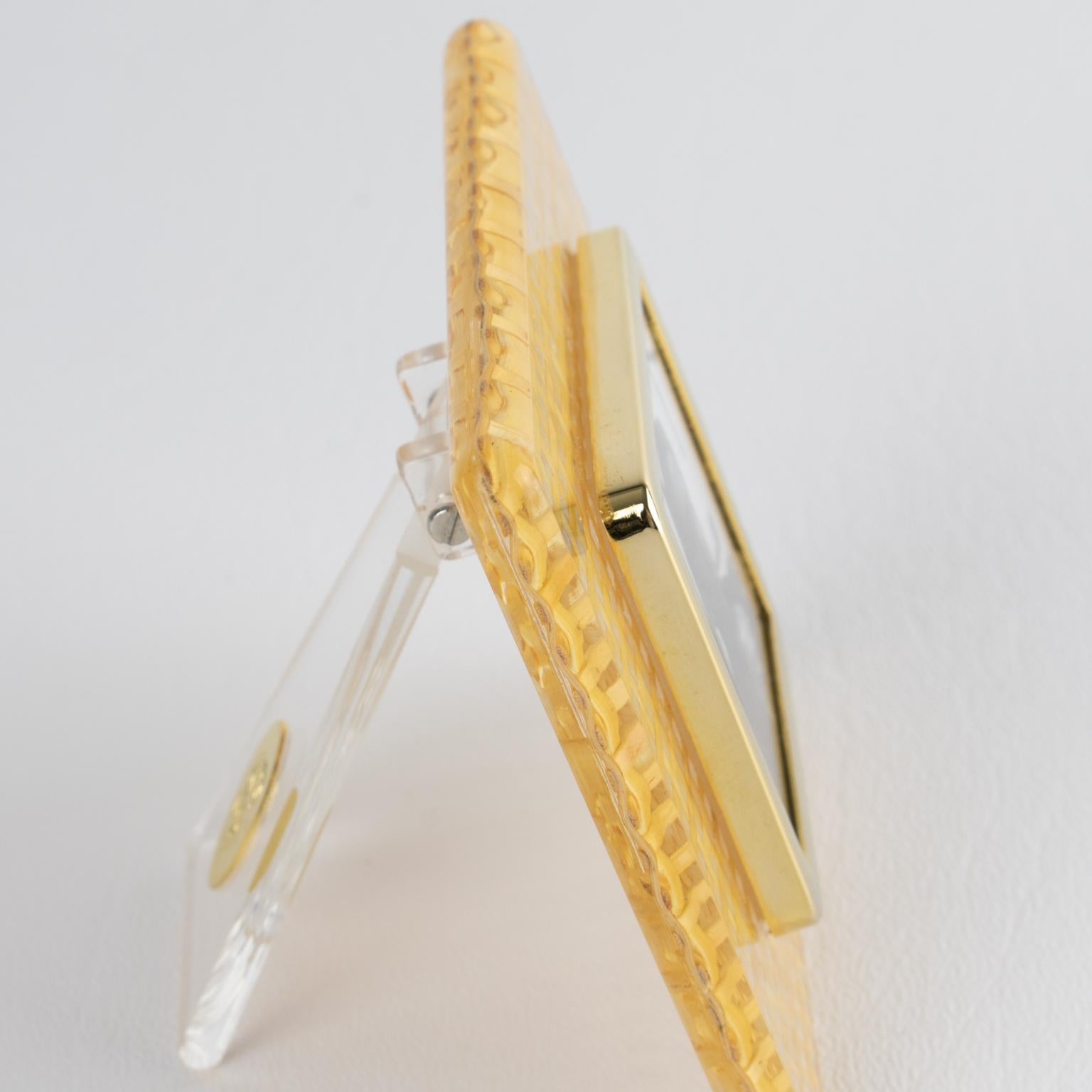 Metal Lucite, Rattan and Aluminum Picture Frame, Italy 1970s For Sale