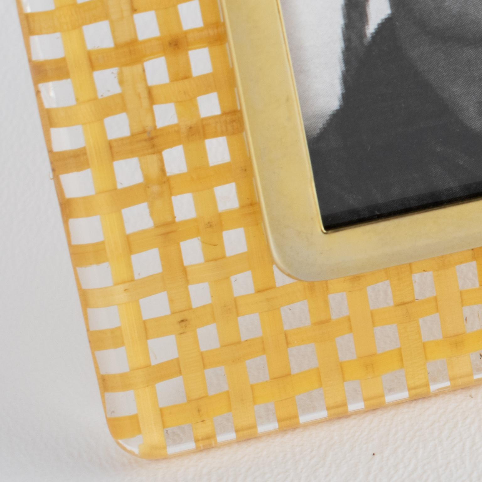 Lucite, Rattan and Aluminum Picture Frame, Italy 1970s For Sale 1