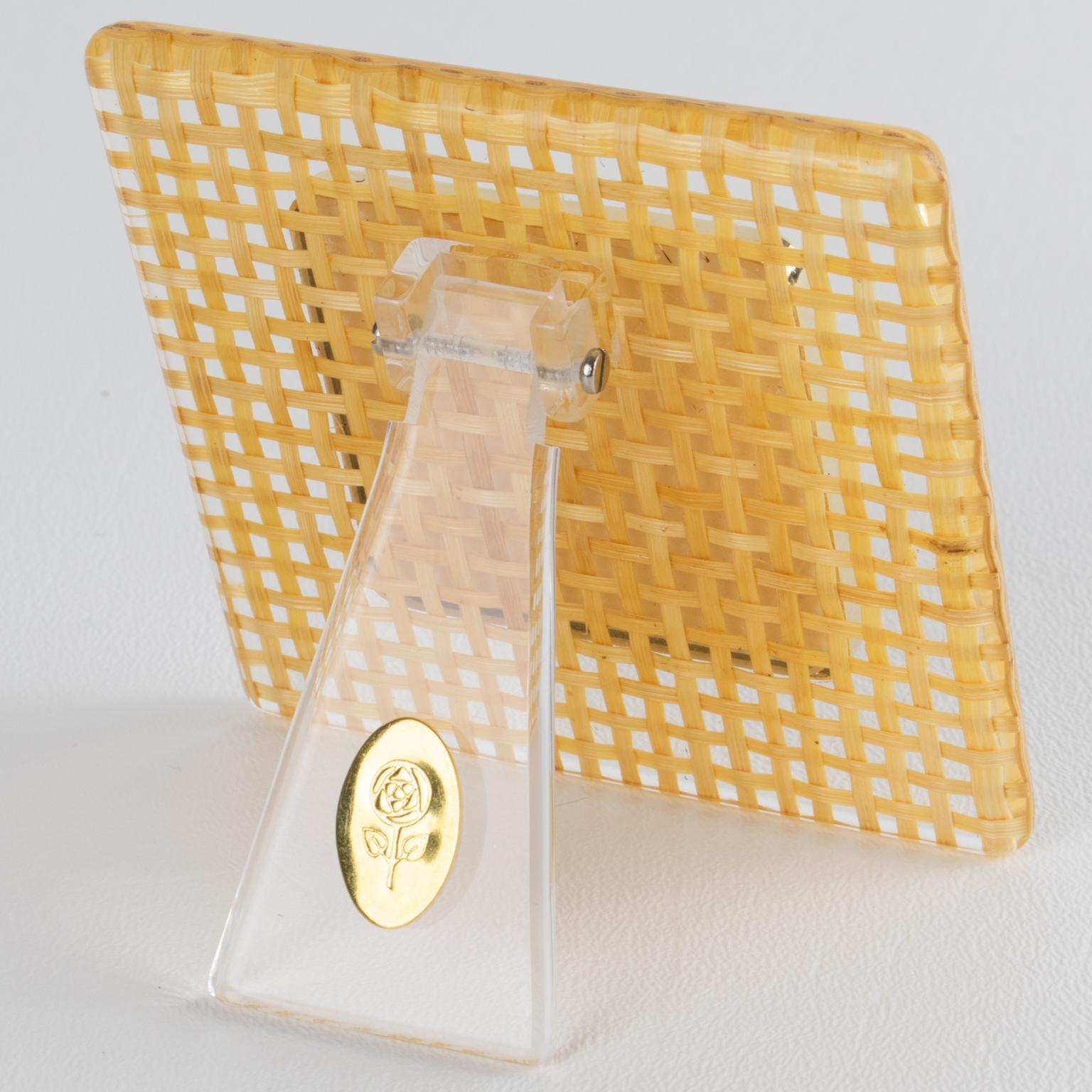 Lucite, Rattan and Aluminum Picture Frame, Italy 1970s In Excellent Condition For Sale In Atlanta, GA