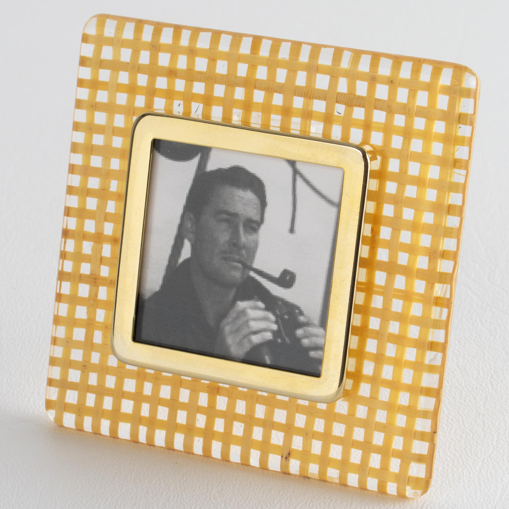 Mid-Century Modern Lucite, Rattan and Aluminum Picture Frame, Italy 1970s For Sale