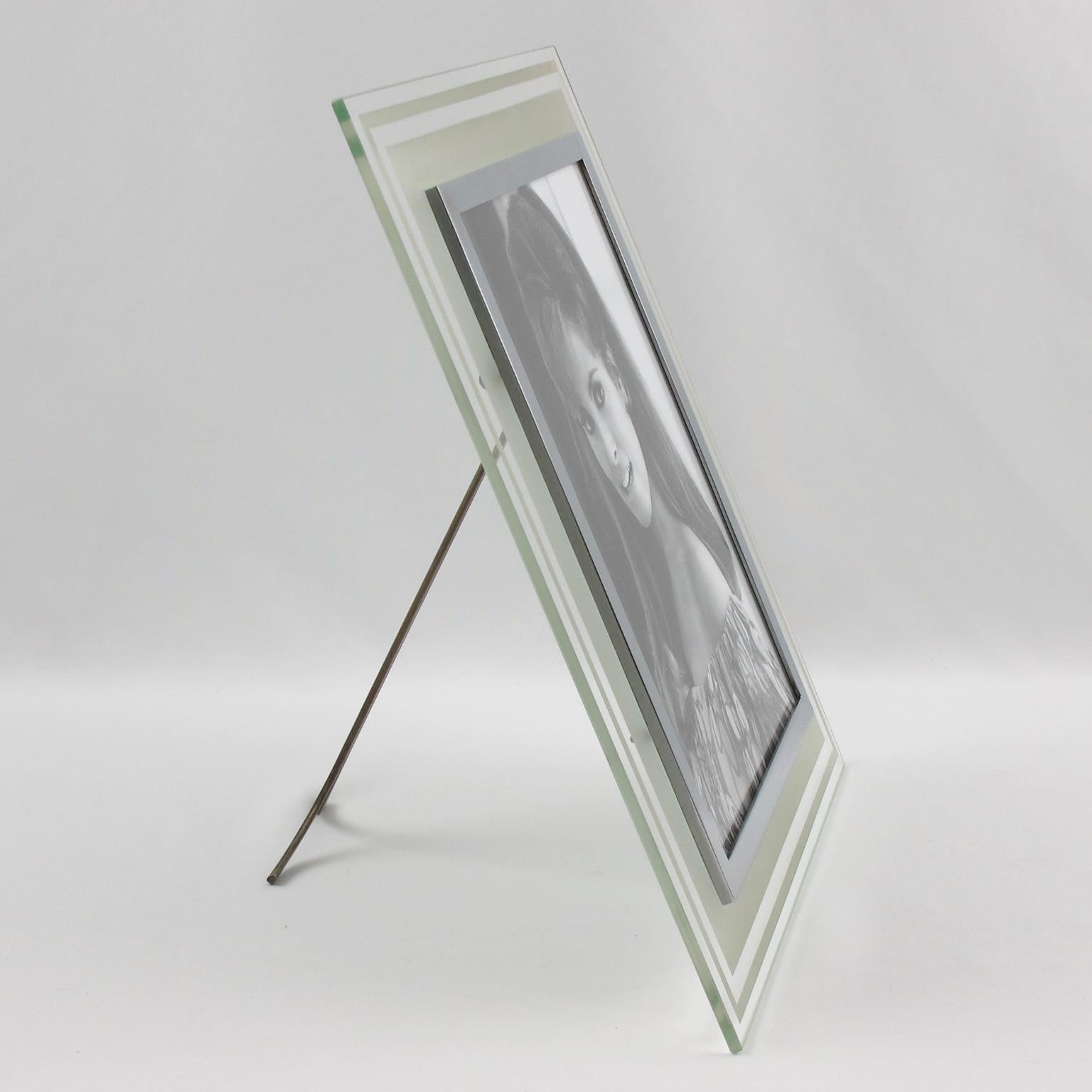French Modernist Frosted Glass and Metal Picture Frame, circa 1940 For Sale