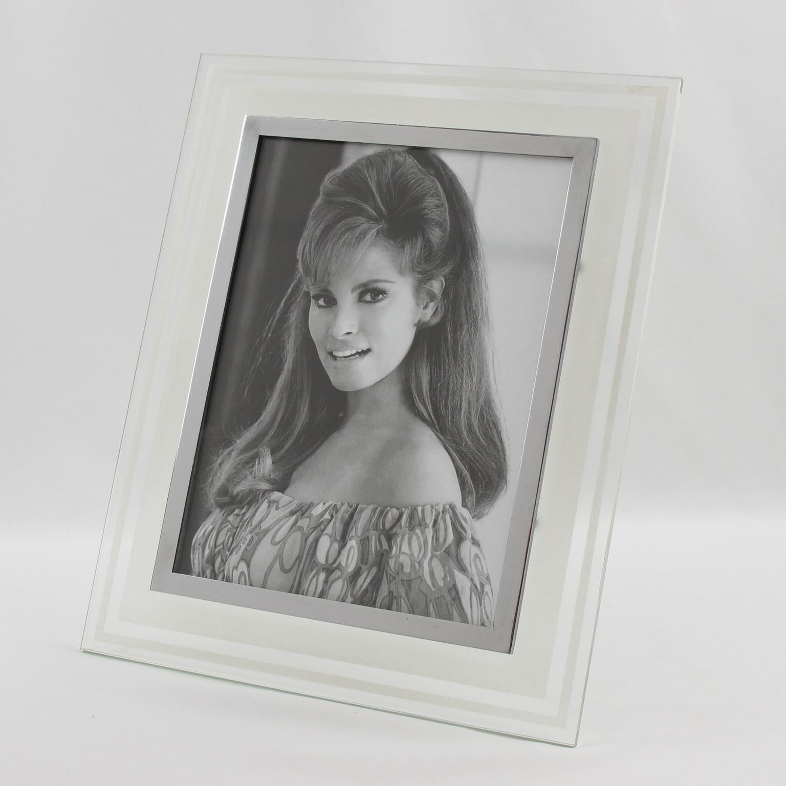 Hollywood Regency Modernist Frosted Glass and Metal Picture Frame, circa 1940 For Sale