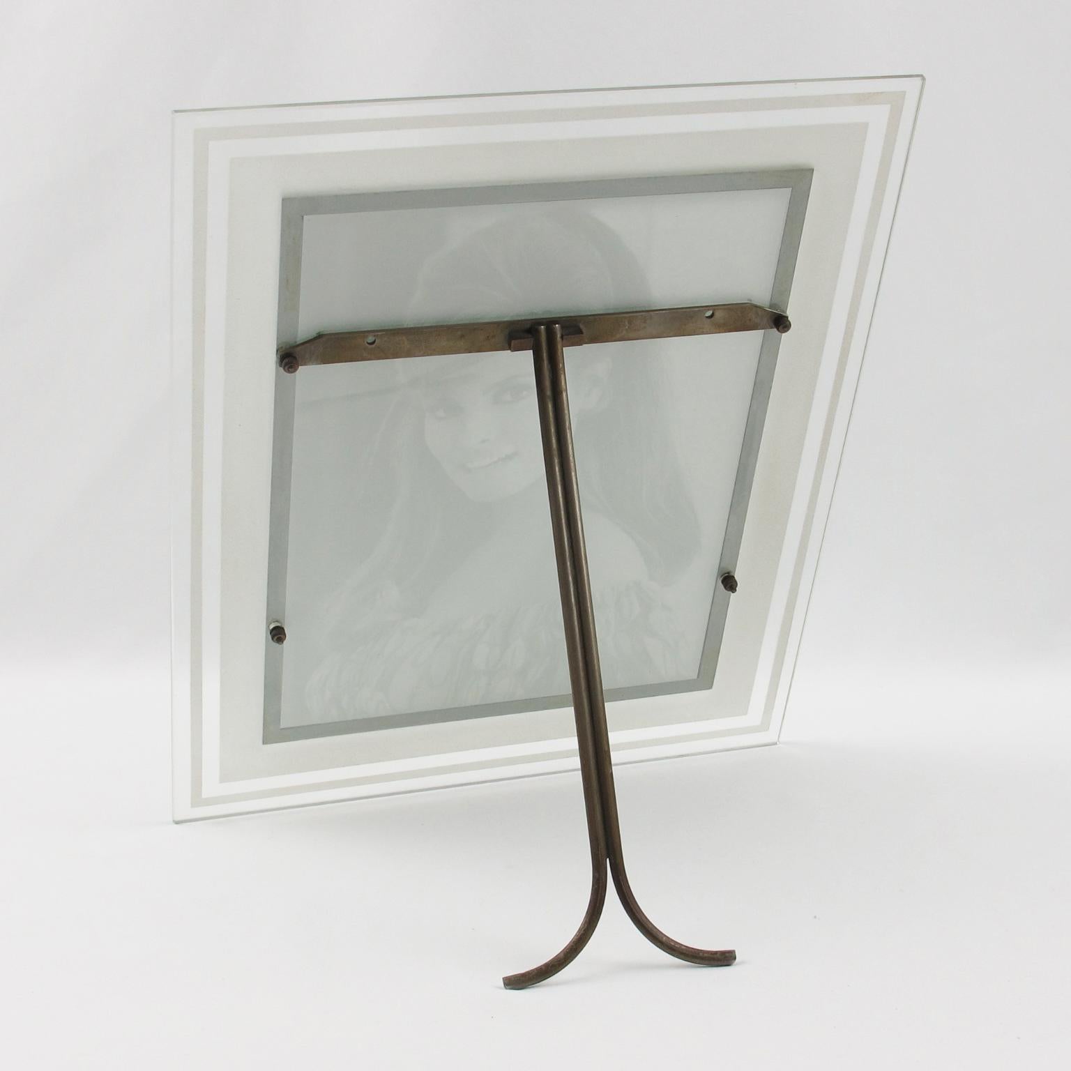 Modernist Frosted Glass and Metal Picture Frame, circa 1940 For Sale 1