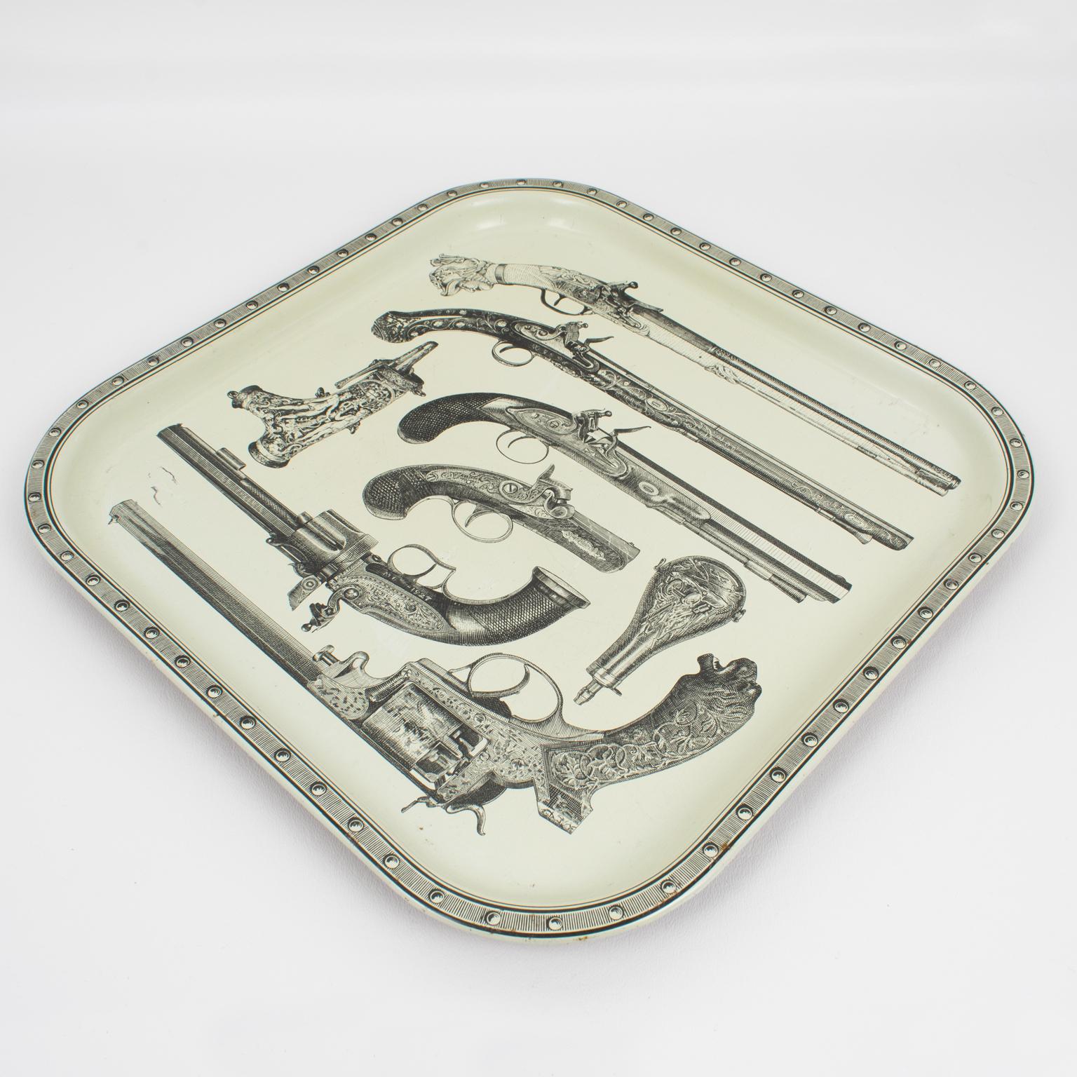 Italian Pistols and Old Guns Barware Metal Serving Tray, circa 1960 For Sale