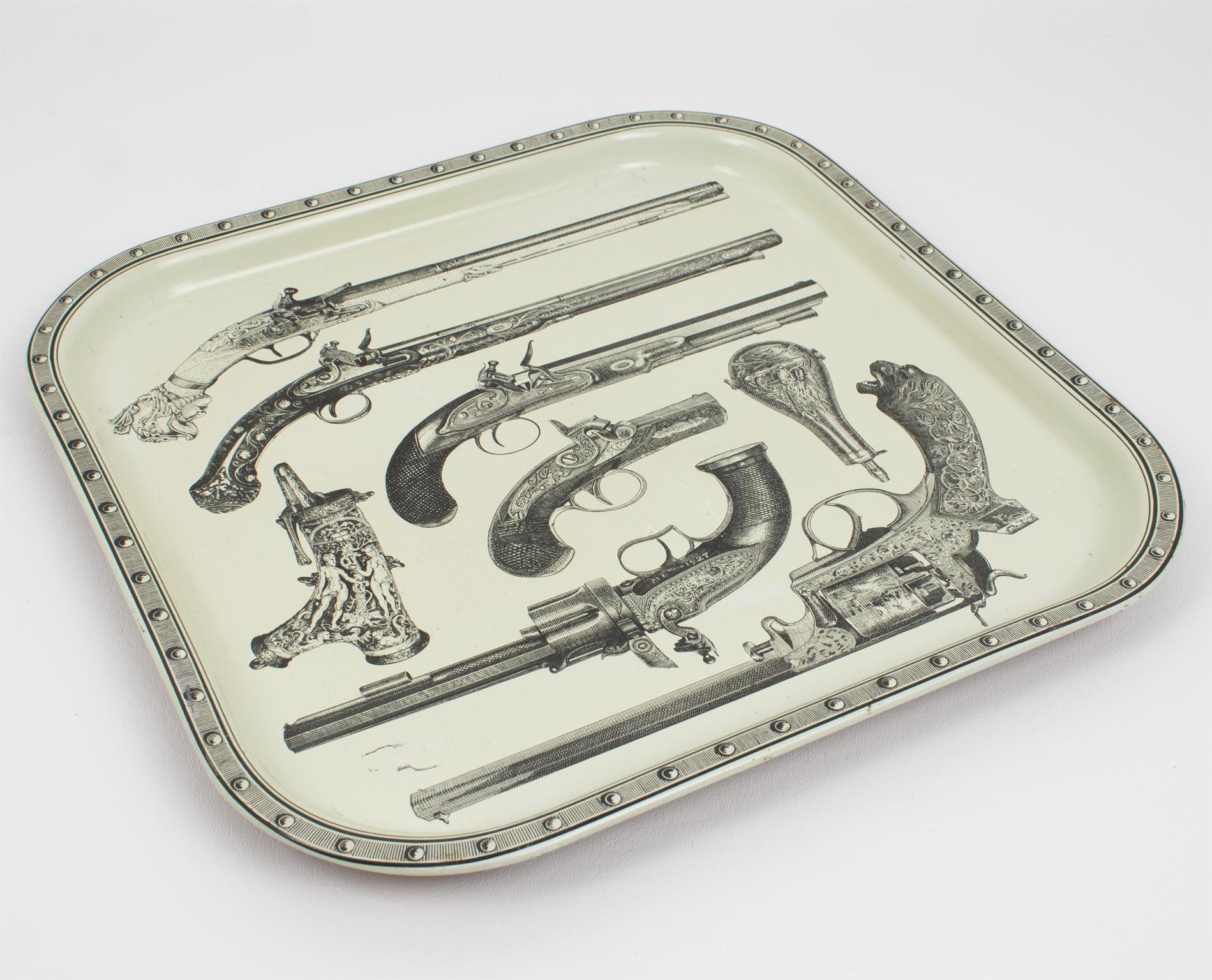Mid-Century Modern Pistols and Old Guns Barware Metal Serving Tray, circa 1960 For Sale