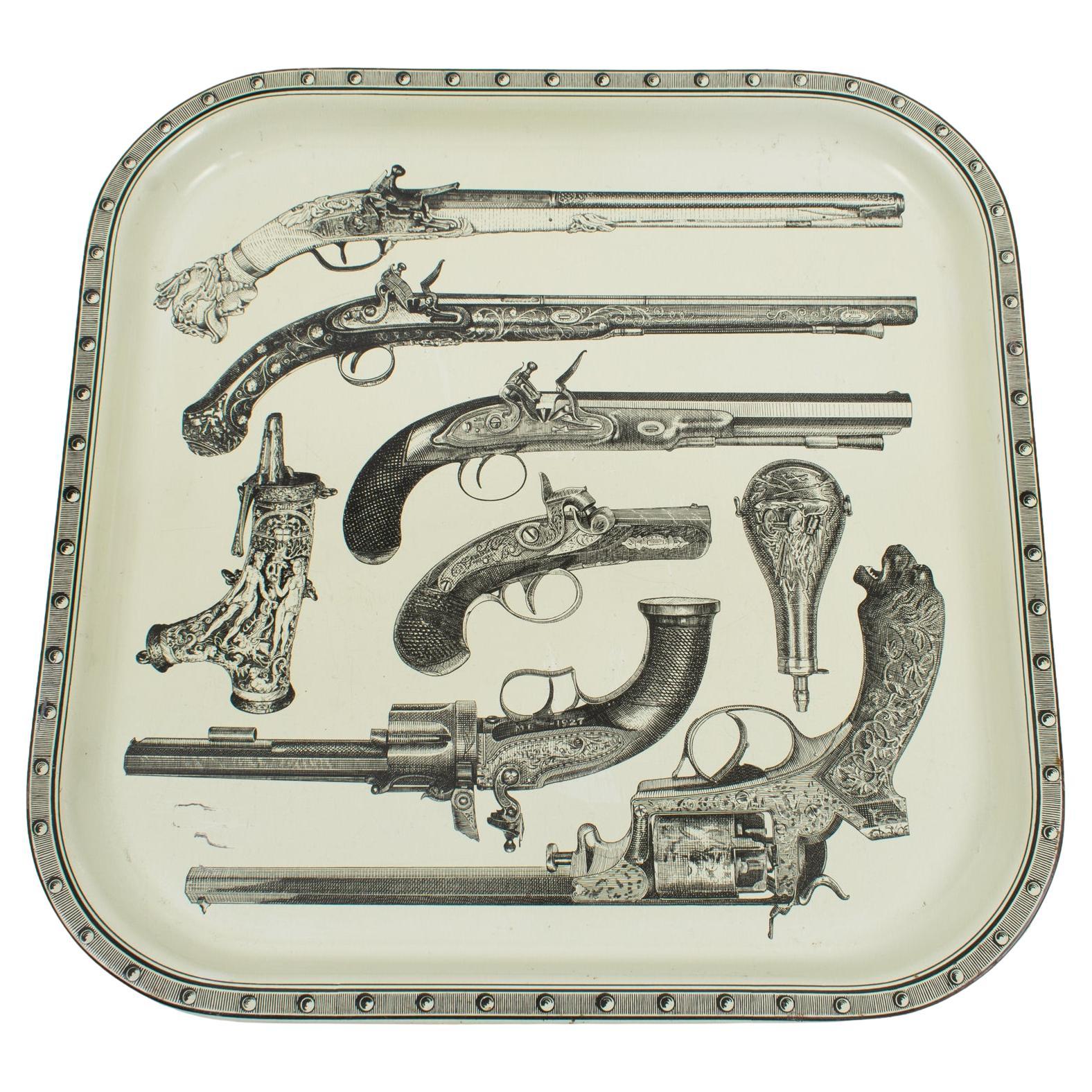 Pistols and Old Guns Barware Metal Serving Tray, circa 1960 For Sale