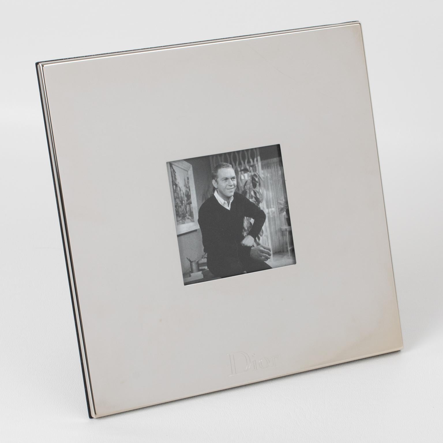 A stunning silver plate picture photo frame made by Christian Dior Home Collection Paris. The geometric shape has a 