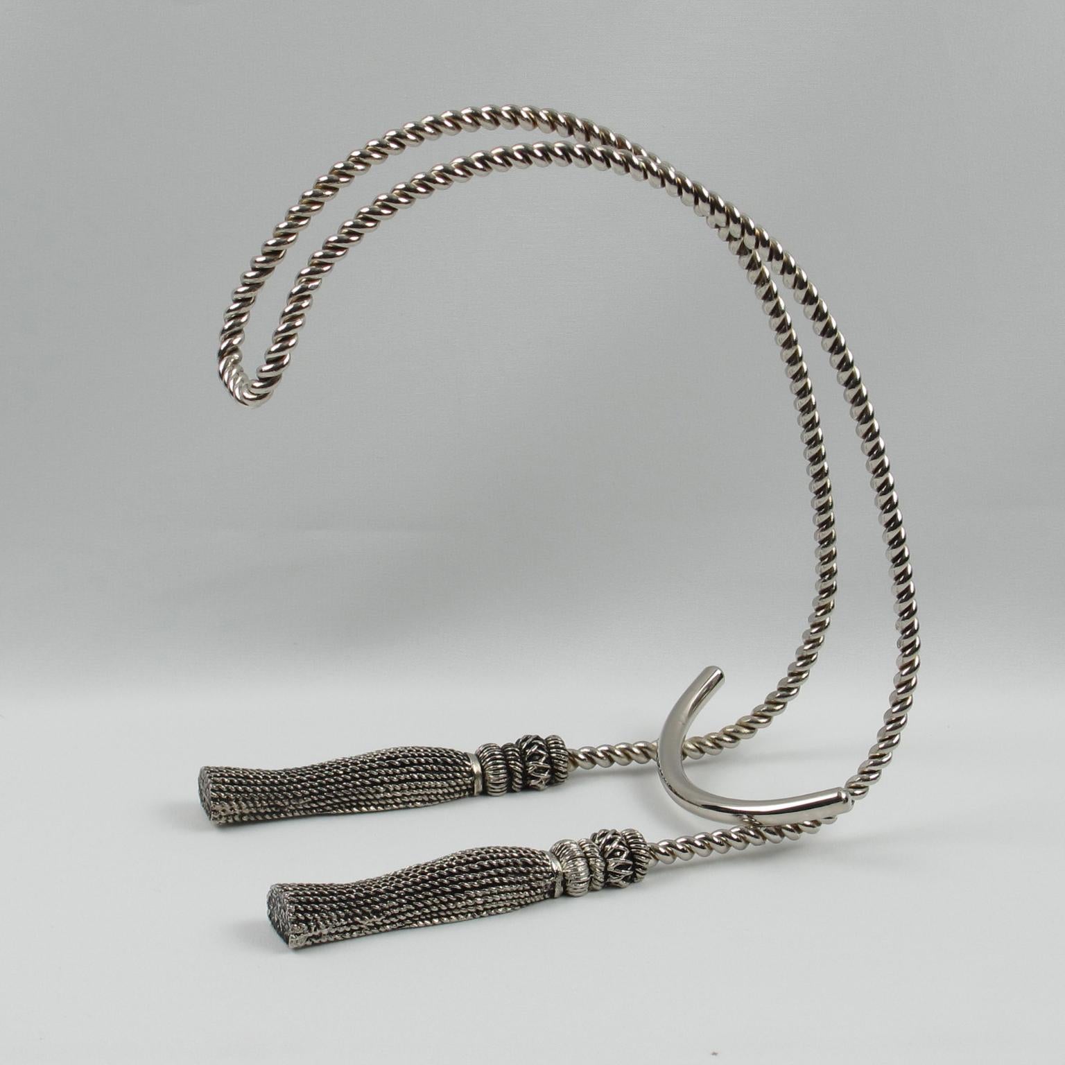 Mid-20th Century Maria Pergay Style Silver Plate Wine Bottle Holder Pourer Caddy For Sale