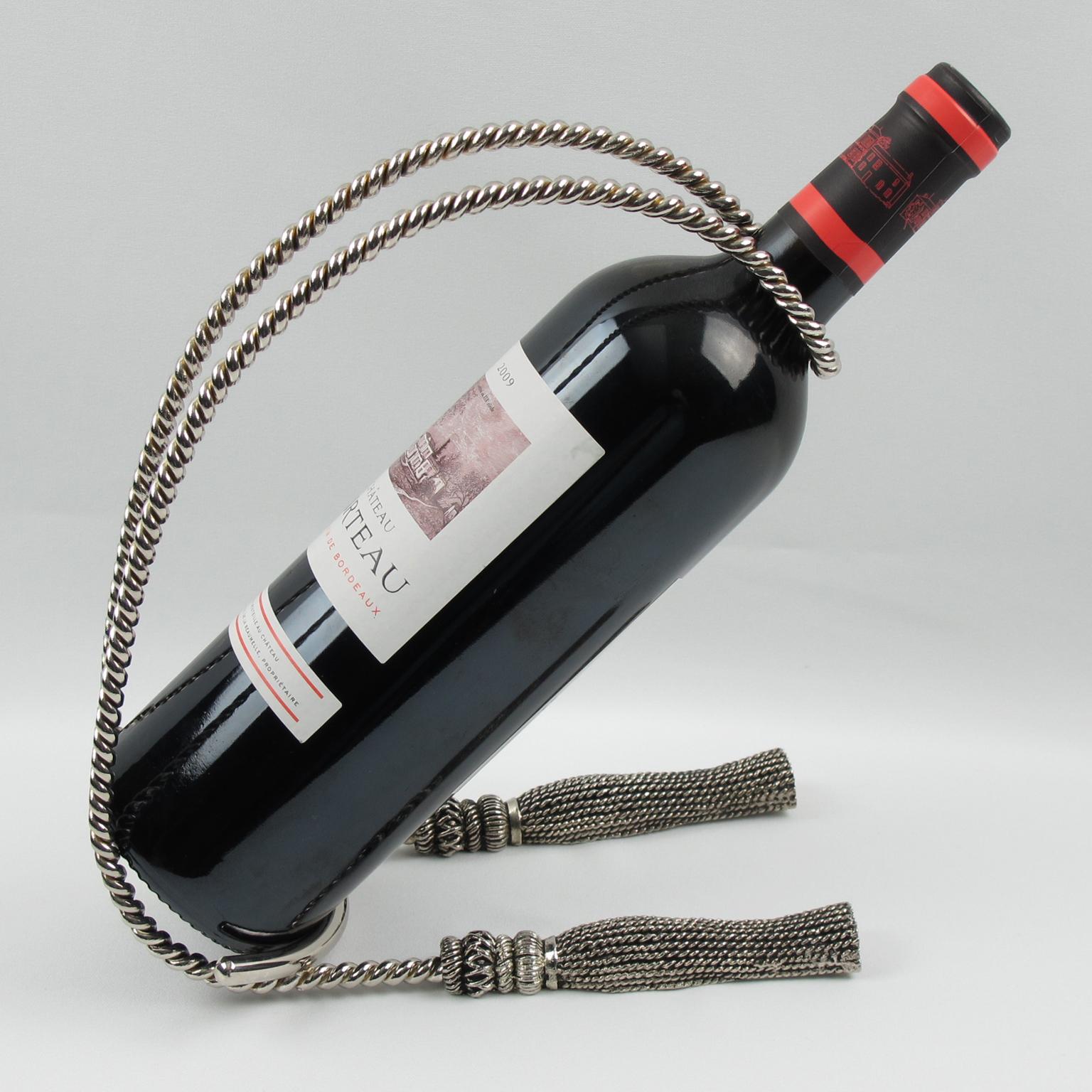 Maria Pergay Style Silver Plate Wine Bottle Holder Pourer Caddy For Sale 2