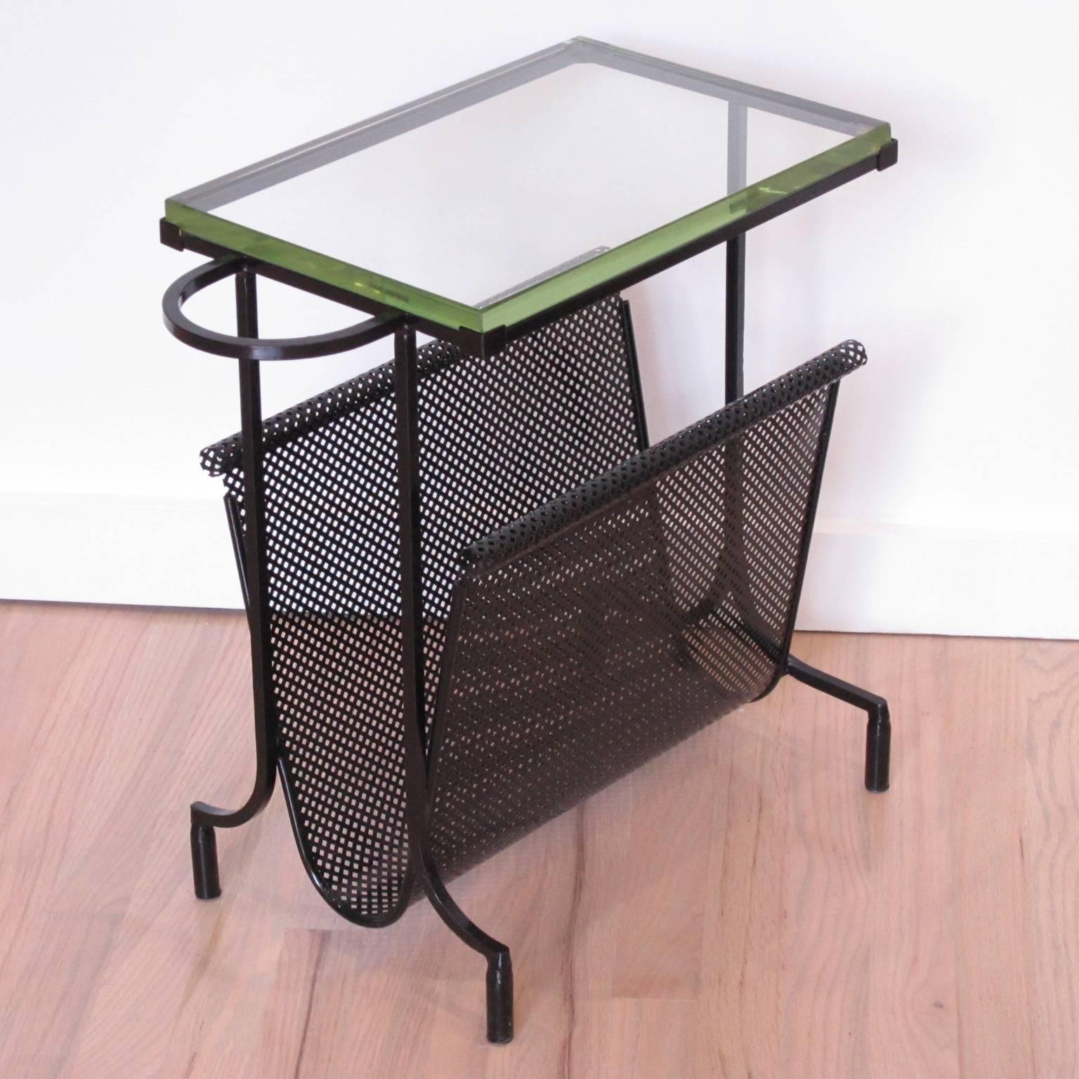 Mid-20th Century Pair of Perforated Metal Magazine Stand Side Table by Mathieu Matégot, 1950