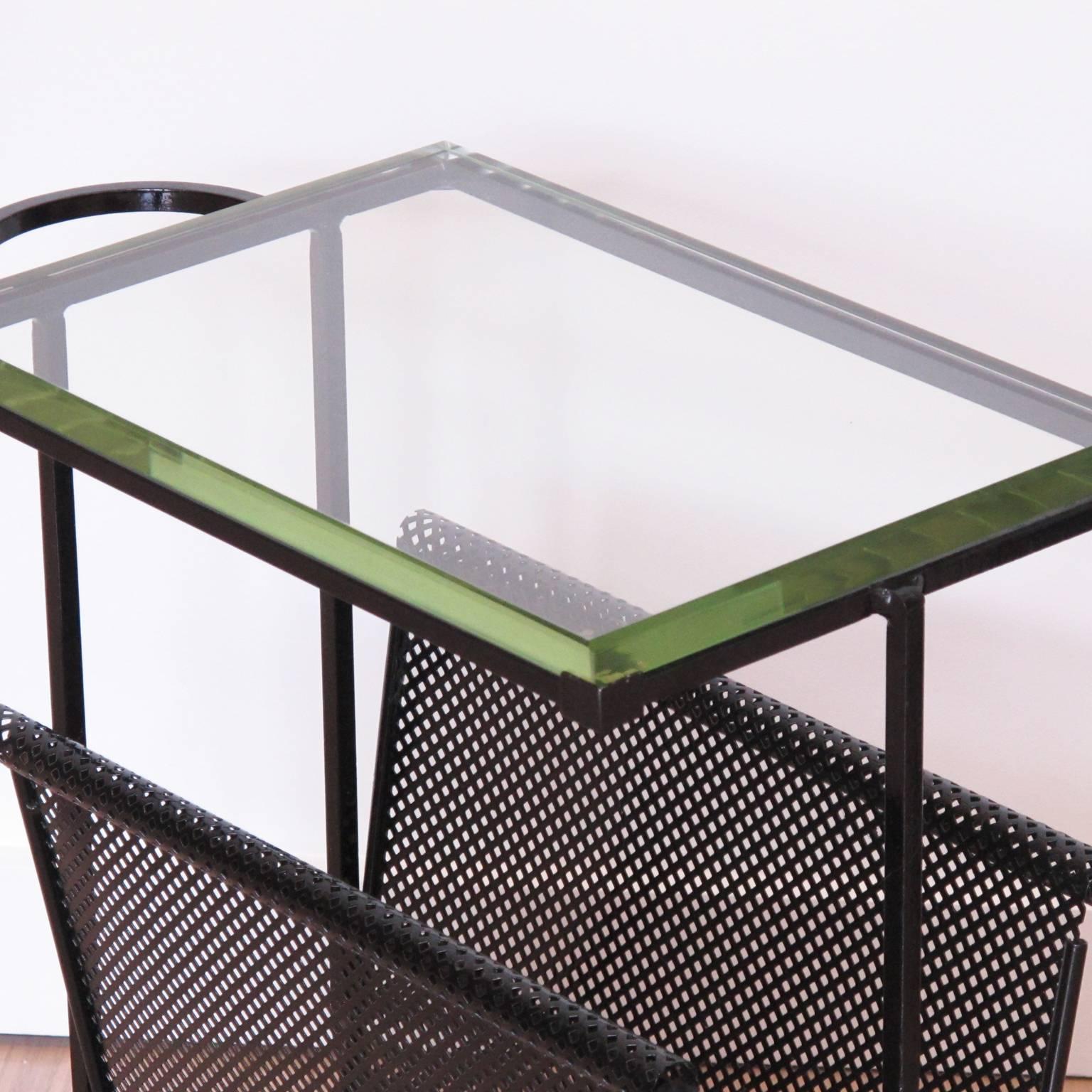 Glass Pair of Perforated Metal Magazine Stand Side Table by Mathieu Matégot, 1950