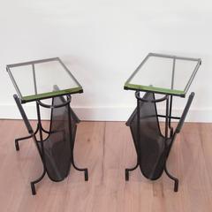 Pair of Perforated Metal Magazine Stand Side Table by Mathieu Matégot, 1950