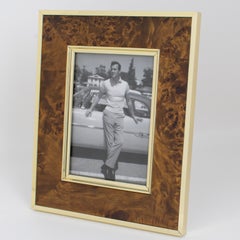 Mid Century Montagnani Italy Gilded Metal and Walnut Wood Picture Frame