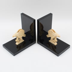 Art Deco Black and White Galalith Eagle Sculpture Bookends, circa 1930