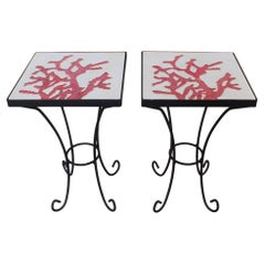 Table basse de la Côte d'Azur en fer forgé et carreaux de céramique, lot de deux, années 1950