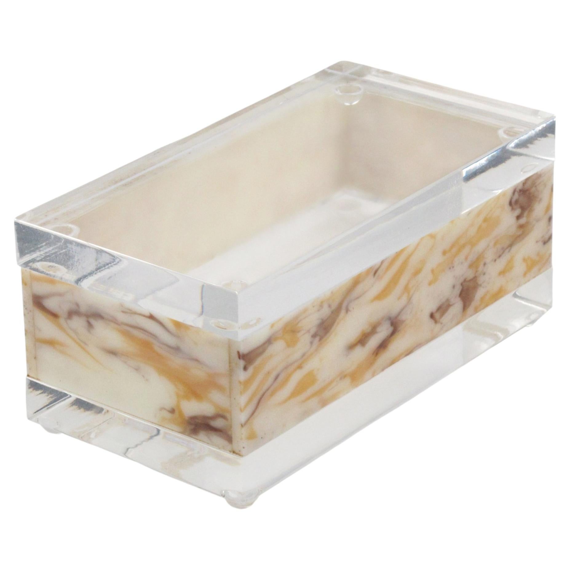 Mid-Century Modern Lucite Box, Faux Marble, USA, 1970