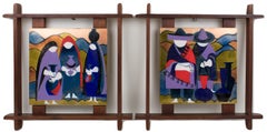 Judith Daner Mid-Century Enamel Artwork Wall Panels, the Mexicans, 1950s