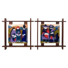 Judith Daner: Wandpaneele mit Emaillekunst aus der Mitte des Jahrhunderts, „Die Mexikaner“, 1950er Jahre