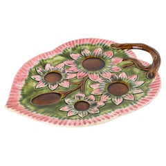 Vassoio in maiolica di Vallauris con manico a ramo, Costa Azzurra, 1960 circa