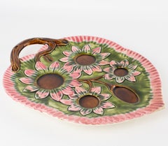 Vassoio in maiolica di Vallauris con manico a ramo, Costa Azzurra, 1960 circa
