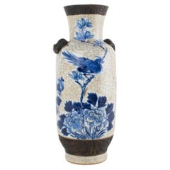 Vase chinois de Nankin, céramique « Ge Yao » à craquelures avec décor bleu, fin du XIXe siècle