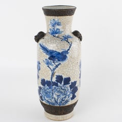 Vase chinois de Nankin, céramique « Ge Yao » à craquelures avec décor bleu, fin du XIXe siècle