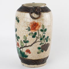 Chinese Nanking Vase, Ge Yao Crackle Ceramic with Polychrome Decor, circa 1880