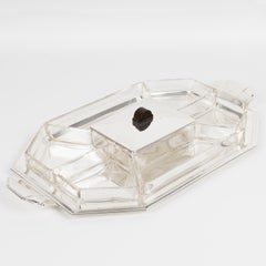 Plateau et plats de bar en métal argenté et cristal Art Déco par Quist, vers 1930