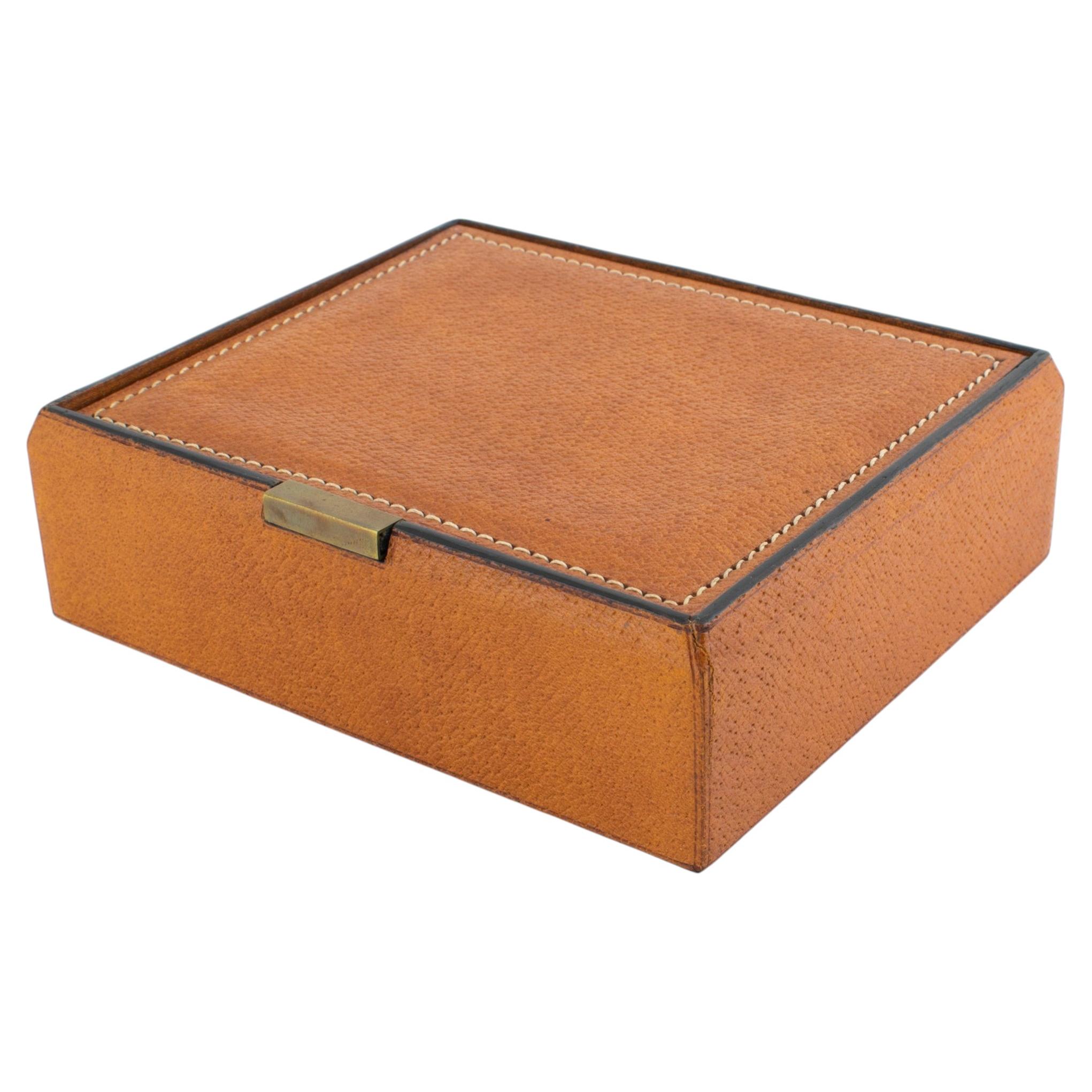 Pre-owned Longchamp Maison  Stitched Cognac Leather Box, France Circa 1940 In Brown