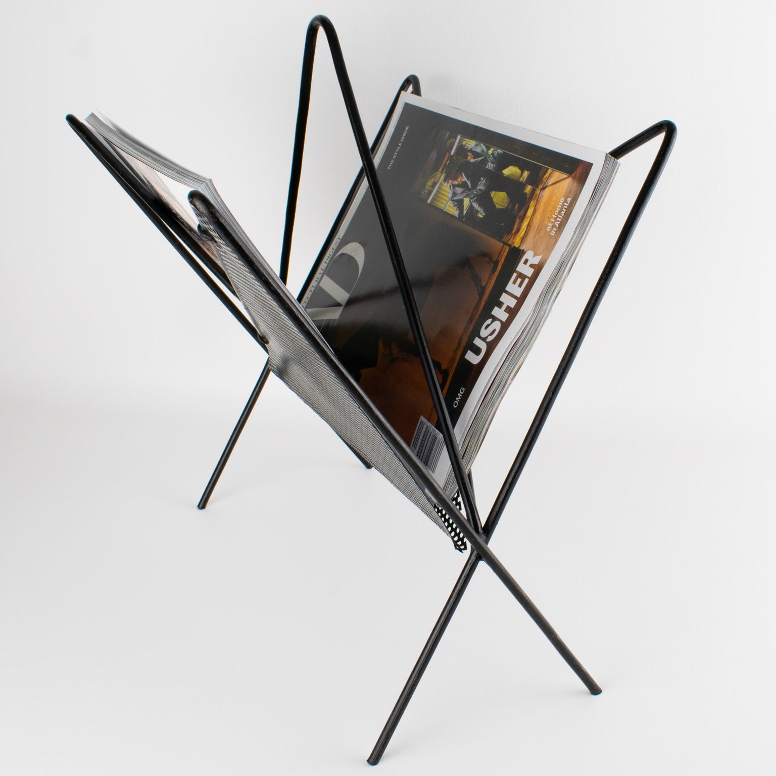 Mathieu Mategot Black Metal Butterfly Magazine Holder Rack, France