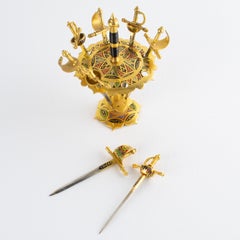 Mid-Century Brass and Enamel Barware Cocktail Picks, Spanish Swords, circa 1950