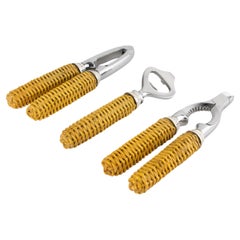 House of Gucci Barware Tools, Metal and Wicker, a Trio, Italy circa 1960