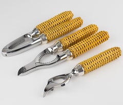 House of Gucci Barware Tools, Metal and Wicker, a Trio, Italy circa 1960