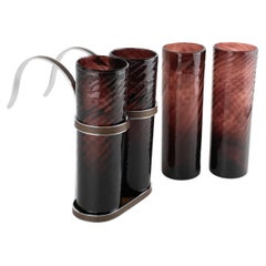 Gucci Sofa‑Side Chrome and Leather Barware Set plus 4 Murano Glasses, circa 1960