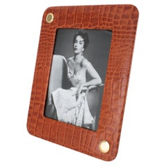 Modernist Cognac Crocodile Embossed Leather Picture Frame, circa 1960