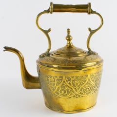 Antique Moroccan Repoussé and Carved Brass Tea Kettle, circa 1880