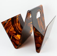 Christian Dior Modernist Tortoiseshell Lucite Magazine Holder, Rack, circa 1970