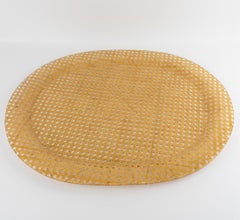 Large Butler Serving Barware Tray Lucite and Rattan, circa 1970