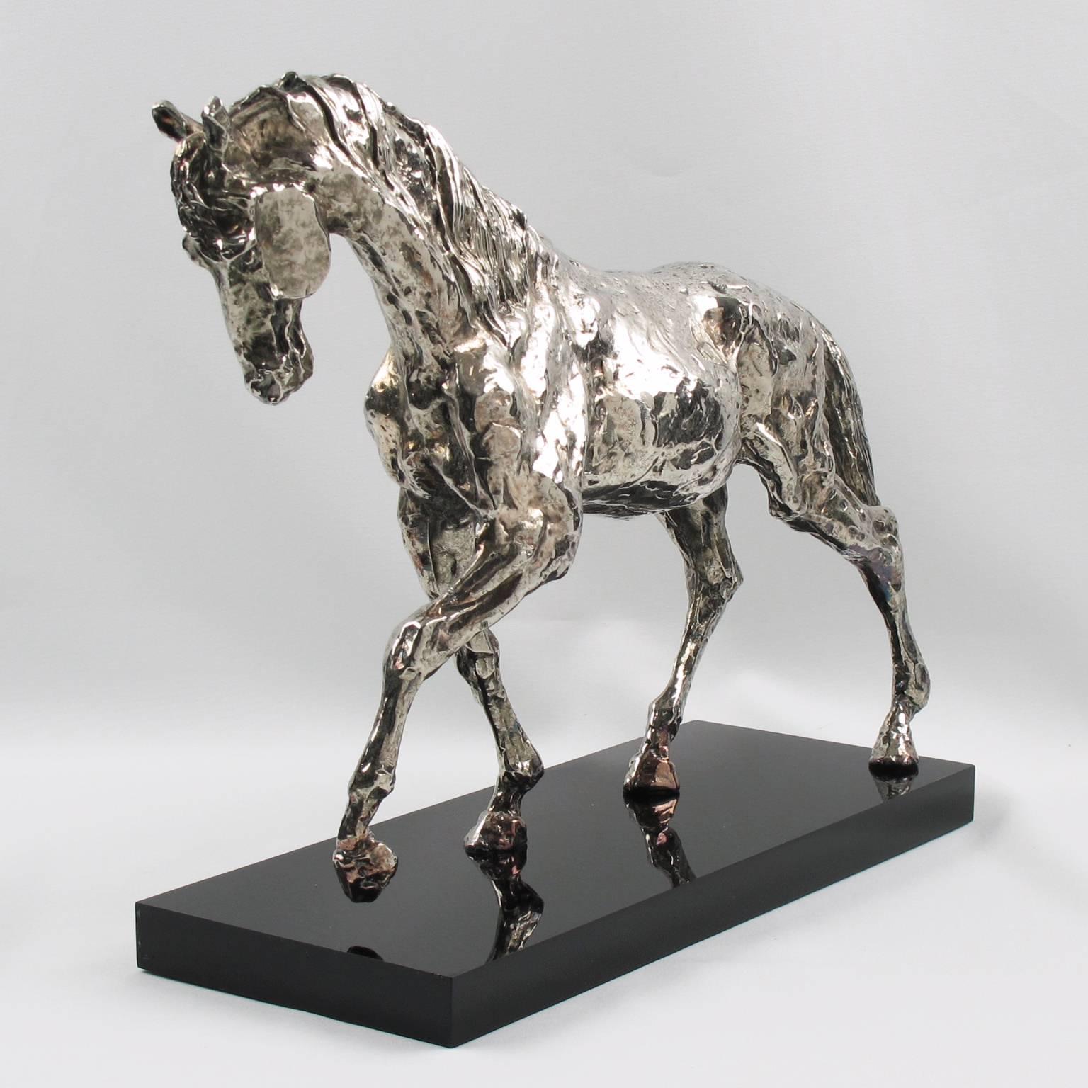 Mid-Century Modern Mid-20th Century Modernist Silver Plate Horse Sculpture