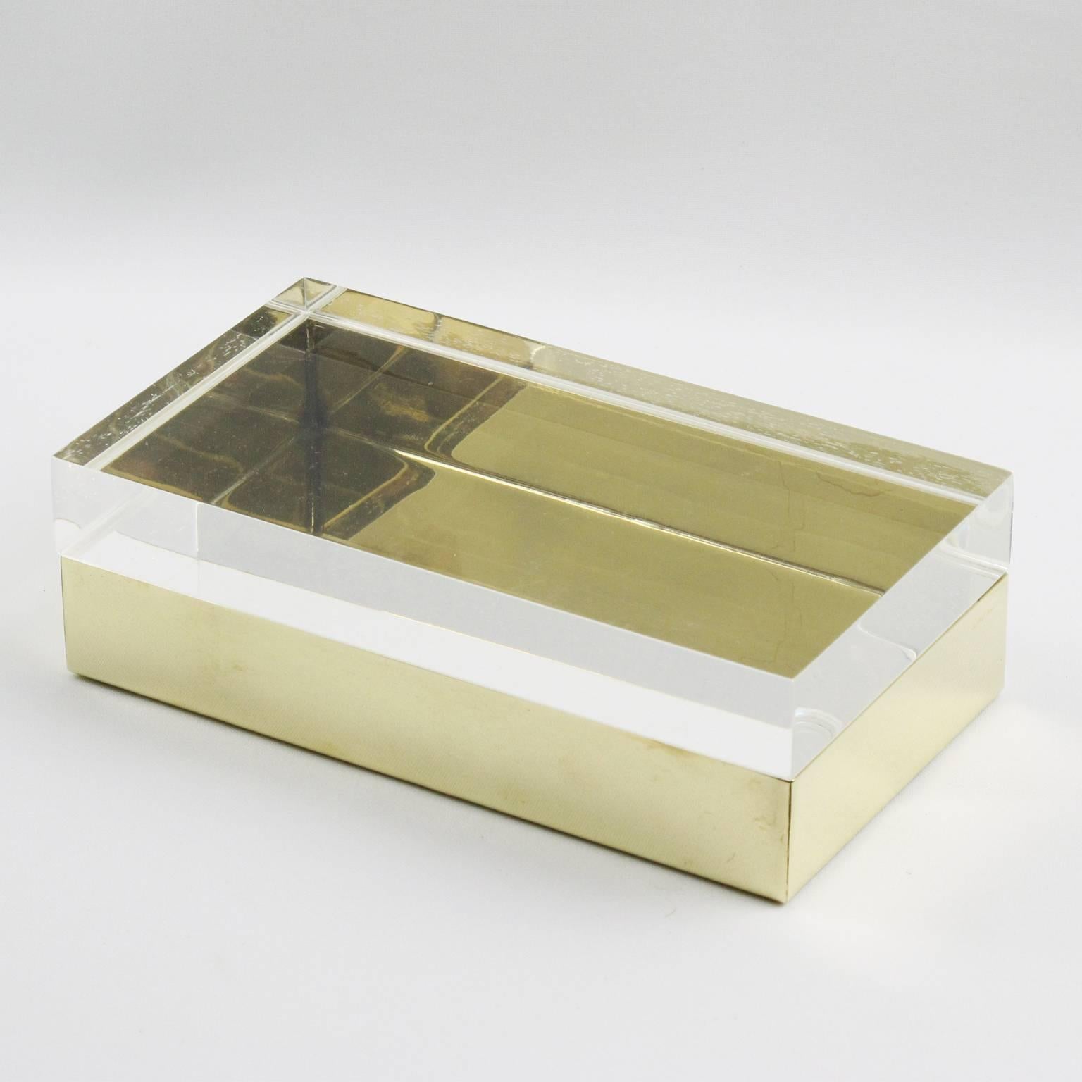 Mid-Century Modern Italian Brass & Lucite Decorative Box in the Manner of Gabriella Crespi 1960s