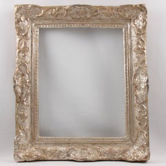 French Fine 17th Century Louis XIV Silver Leaf and Carved Oak Frame